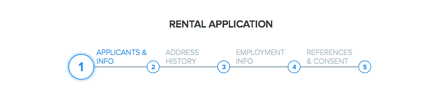 online rental application form in Pendo sections applicant information address history employment info references