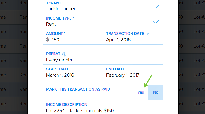 mark recurring transaction as paid in Pendo