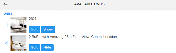 edit available units in rental listing website