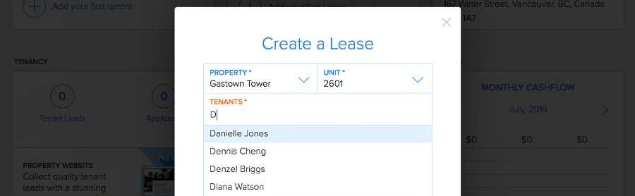 typeahead in leases and rental applications Pendo