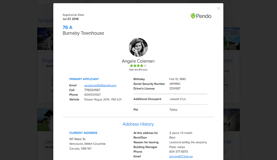  view tenant rental application from People page